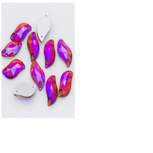 Strass en verre cristal feuille en forme de S dos plat trou DIY couture accessoires