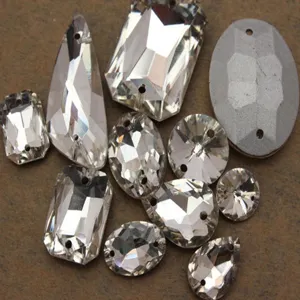 Clear glass rhinestones for sewing, double hole crystal rhinestones DIY dress embellishment.