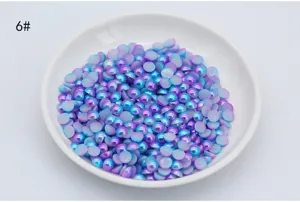 Close-up detail of gradient mermaid pearl half rounds, perfect for DIY phone case crafts.