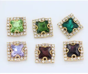 Square rhinestone claw drill 12mm hand-sewn crystal glass buttons for DIY clothing decoration