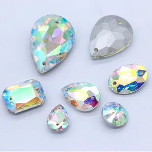 DIY sew on glass rhinestones AB crystal flatback stones for garments dresses shoes crafts