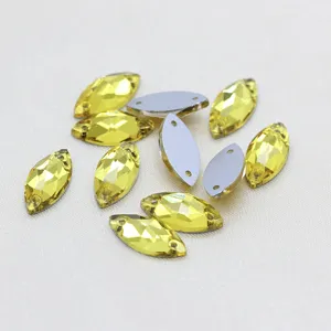Gele markies opnaaibare glas strass steentjes dubbel gat kristallen voor kleding tassen schoenen.