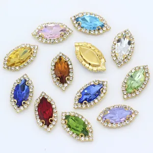 Gros Fantaisie Marquise Cousu Main Griffe Strass Bordure Cristal Boucle Verre Griffe Perçage Mariage DIY Vêtements Accessoires