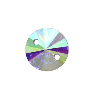 DIY two-hole sew-on glass crystal rhinestone with AB iridescent coating for garments and dresses.