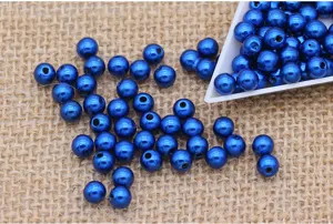 Blue ABS plastic imitation pearl beads detail, royal blue round loose beads for DIY crafts.