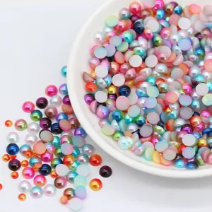 ABS Flat Half Round Gradient Mermaid Pearls DIY Phone Case Decoration Nail Art Craft Loose Resin Beads