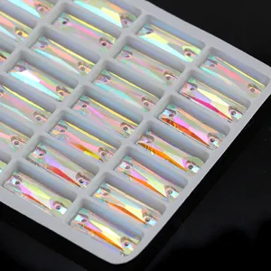 AB color rectangular glass sew on rhinestones with dual holes for garment dress decor sparkle gems.