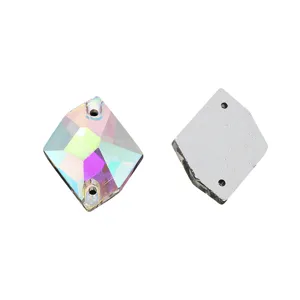 AB colorful glass sew-on rhinestones with dual holes, sparkling crystal diamond clothing gems.