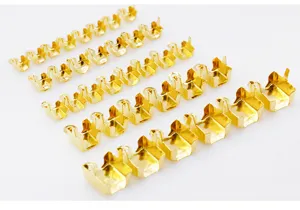 Gold plated claw chain connector crimp ends for DIY jewelry making, multi-size display.