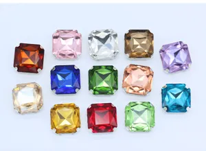 Square sew-on rhinestones with silver metal settings for DIY crafts clothing accessories