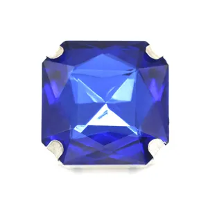 Square dark blue glass sewing rhinestone with silver claw setting for DIY jewelry crafts.
