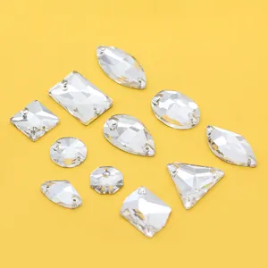 Assorted shape clear glass sew-on rhinestones for DIY apparel, wedding dress and clothing accessories.