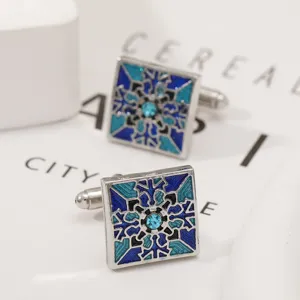 Blauwe geometrische manchetknoppen voor heren en dames Frans overhemd zakelijk cadeau.