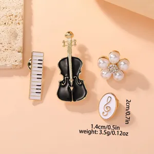 Conjunto de broches de tema musical de moda con piano violín flor de perla y nota.