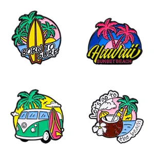 Alliage Émail Cocotier Planche de Surf Broche Mode Été Plage Thème Épinglette Badge Sac à Dos Vêtements Accessoires Pour Unisexe