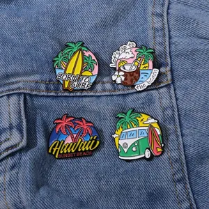Set de broches en émail tendance thème de plage en métal pour vêtements et sacs à dos.