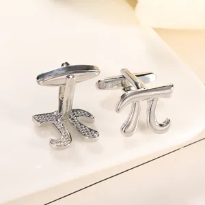 Silver Pi mathematical symbol cufflinks for men's French dress shirts business fashion