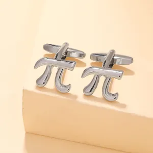 Silver mathematical pi symbol cufflinks for men, elegant business french shirt accessories.