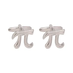 Detailed view of silver math pi symbol cufflinks for men business French cuffs jewelry item