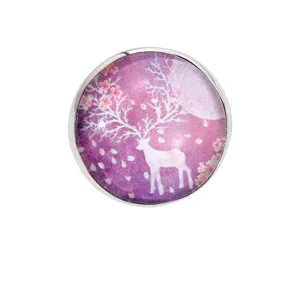 Purple deer pattern glass cabochon snap button brooch badge fashion jewelry accessory.