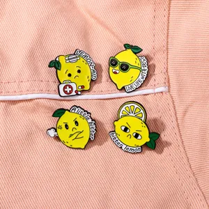 Cute lemon enamel pins set of 4 cartoon fruit brooches badge accessories for backpack and clothes.