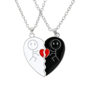 Couple matching black white heart pendant necklace best friend gift main product view