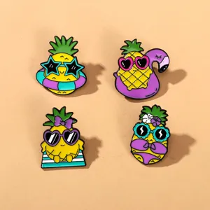 Cute Cartoon Anthropomorphic Pineapple Alloy Enamel Brooch Pin Summer Beach Style Fruit Lapel Badge For Backpack Clothing Accessory Gift