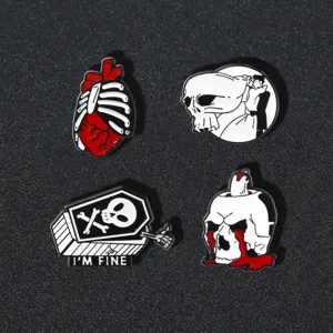 Halloween Schedel Brosche Legering Emaille Reversspeld Punk Gothic Horror Skelet Doodskist Anatomisch Hart Kaars Speld Sieraden