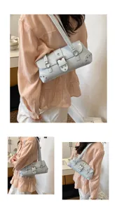 Bolso de hombro de cuero estilo Y2K de moda con hebilla de metal y remaches para mujeres.