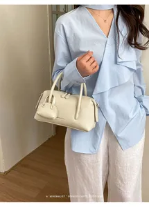 Women stylish pebbled leather Boston handbag casual chic shoulder crossbody bowling bag