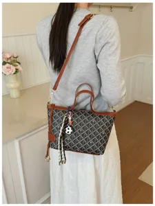Sac seau rétro à motif chevron pour femme sac bandoulière avec bordure marron