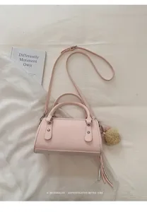 Pink bowling handbag for women minimalist retro shoulder bag daily commuter stylish crossbody purse