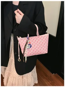 Sac à main rose motif géométrique pour femme élégant cabas sac bandoulière avec charms