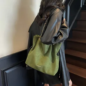 Sac porté épaule en suédine pour femme, grand cabas souple, sac fourre-tout automne hiver.