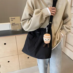 Large capacity casual canvas bucket shoulder bag for women daily commute crossbody bag
