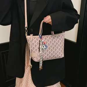 Sac seau à motif géométrique rétro avec bandoulière, sac à main élégant pour femme.