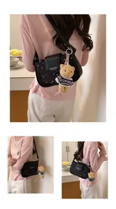 Chic star print women shoulder bag stylish commuting crossbody bag with cute bear pendant