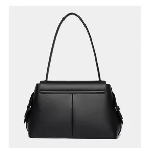 Black underarm shoulder bag for women retro minimalist PU leather handbag stylish tote chic