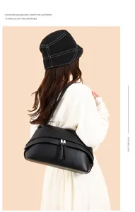 Minimalist retro women underarm shoulder bag, elegant black PU leather design for daily wear.