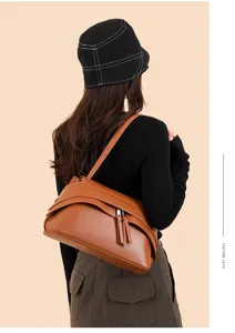 Women retro brown underarm shoulder bag vintage stylish faux leather handbag daily use