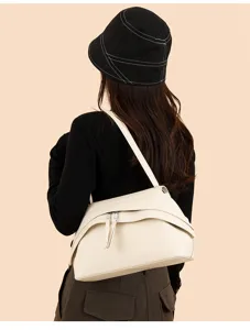 Women stylish solid color shoulder underarm bag chic retro handbag premium PU leather purse elegant accessory