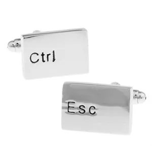 Zilveren manchetknopen met computertoetsenbord Ctrl en Esc toetsen voor heren overhemd.
