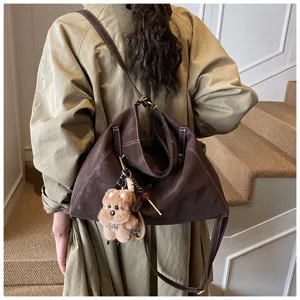 Vintage brown multi-functional shoulder tote backpack, retro matte large capacity bag.
