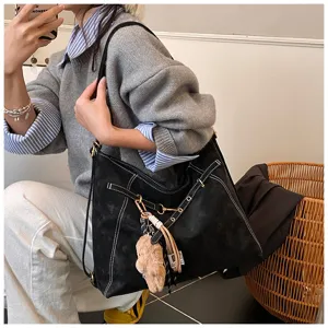 Women vintage multi-function suede tote backpack, large capacity casual shoulder bag detail.
