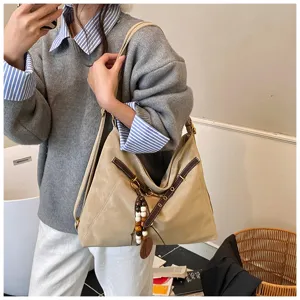 Korean retro frosted leather shoulder tote bag, multi-functional large capacity women hobo bag