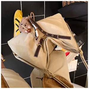 Multifunctional casual backpack retro style shoulder tote bag with cute bear pendant