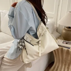 Borsa tote bianca vintage di grande capacita per donna moda borsa a spalla casual elegante