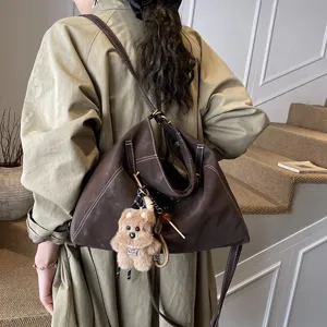 Vintage multi-functional women shoulder backpack dark brown soft matte leather tote bag new