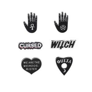 Kit de badges épingles émail punk gothique, broches citations sorcière ouija maudit.
