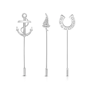 Vintage Copper Stick Pin Brooch Unisex Retro Anchor Leaf Horseshoe Electroplated Suit Sweater Lapel Pin Retro Jewelry Accessory